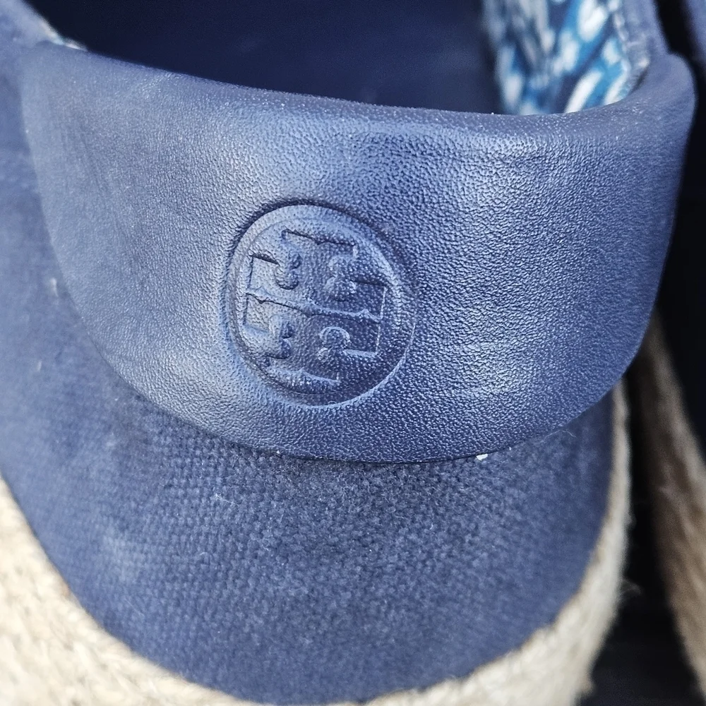 Tory Burch Platform Espadrille Sneakers Navy Blue Canvas & Jute Women's Size 11